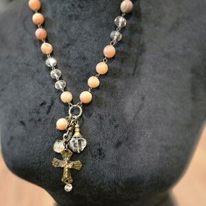 RARE FIND Whimsical One of a Kind CAROL SU Beaded Necklace with Cross Pendant